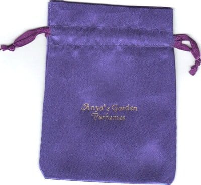 A scan of the purple satin pouches used for Anya's Garden perfume samples