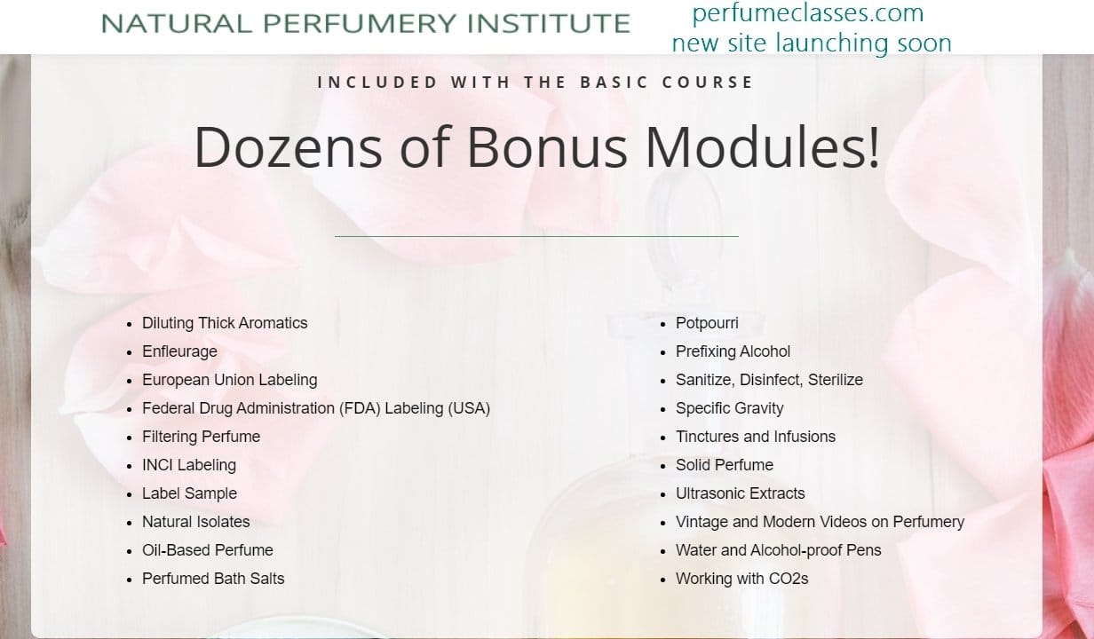 List of perfume-related Bonus Modules at the Natural Perfumery Institute